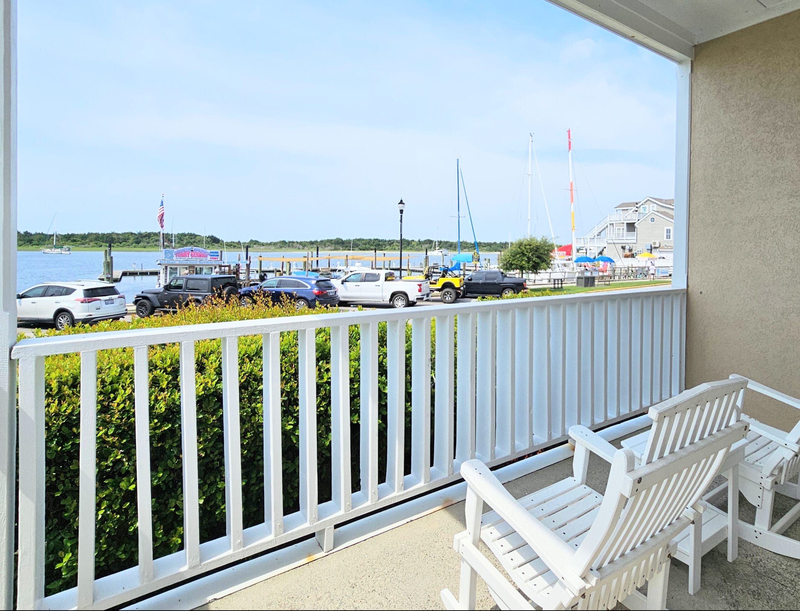 View of Downtown Beaufort's waterfront from a first floor king room.